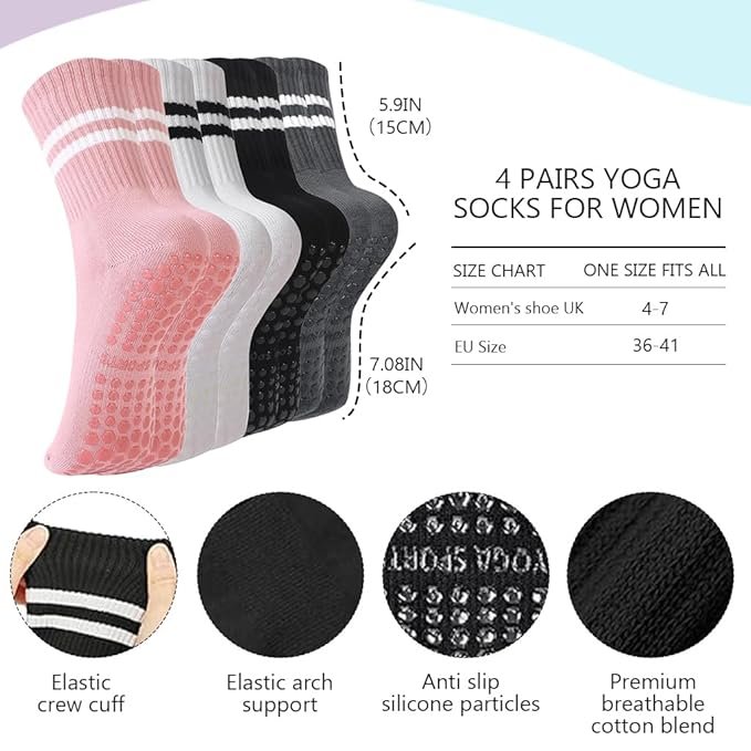 2 Pairs Yoga Socks for Women, Anti-slip, Anti-odor Sport Sock