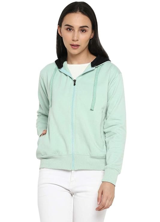 Women's Solid Zipper Hooded Sweatshirt