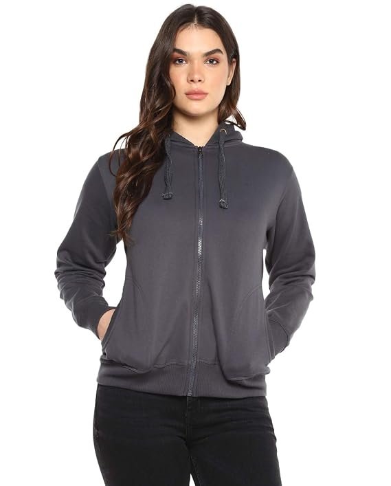 Women's Solid Zipper Hooded Sweatshirt