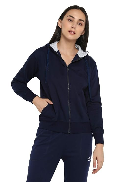 Women's Solid Zipper Hooded Sweatshirt