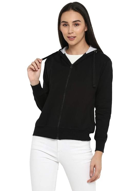 Women's Solid Zipper Hooded Sweatshirt