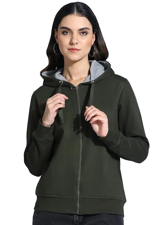Women's Solid Zipper Hooded Sweatshirt