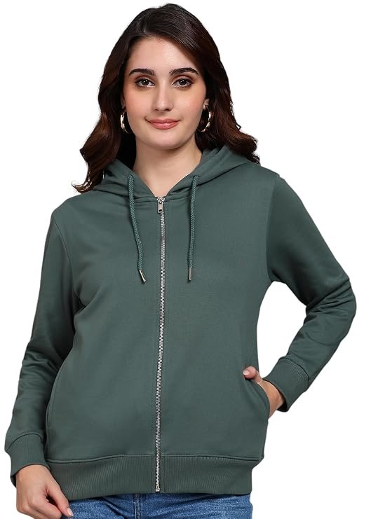 Women's Solid Zipper Hooded Sweatshirt