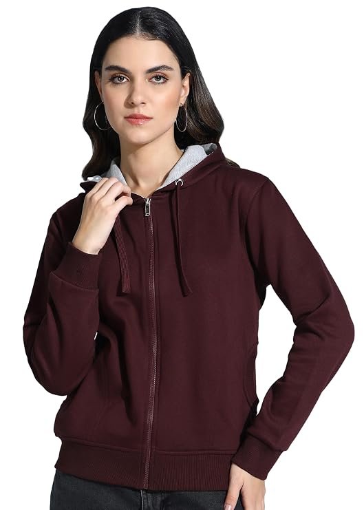 Women's Solid Zipper Hooded Sweatshirt