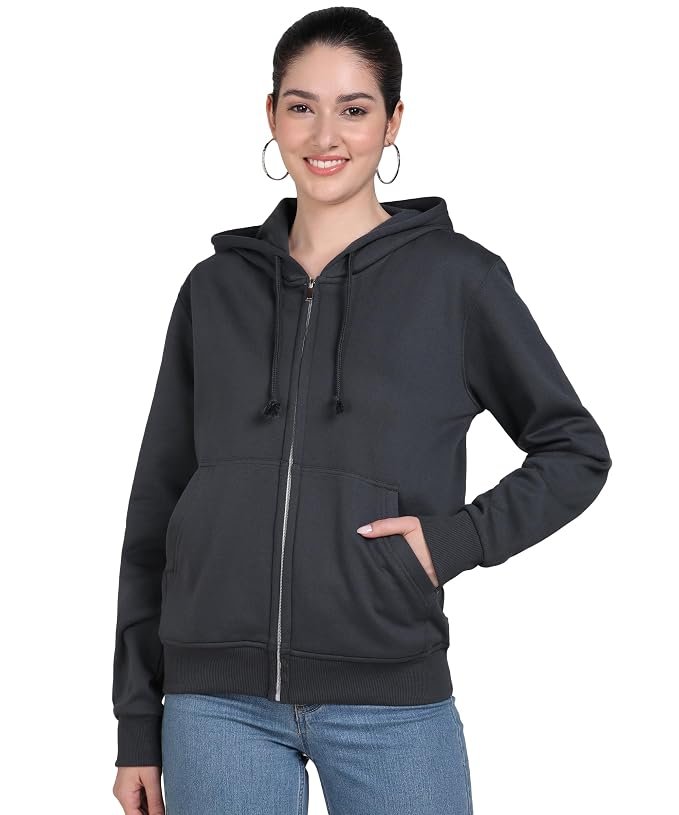 Women's Solid Zipper Hooded Sweatshirt