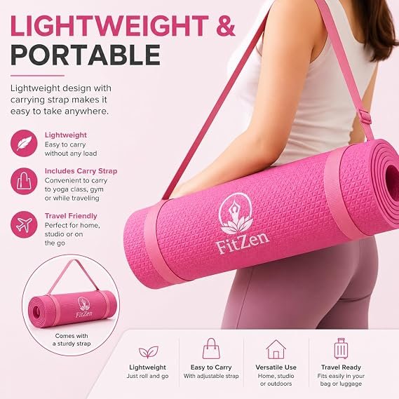 Yoga Mat for Women and Men 6mm with Carry Strap