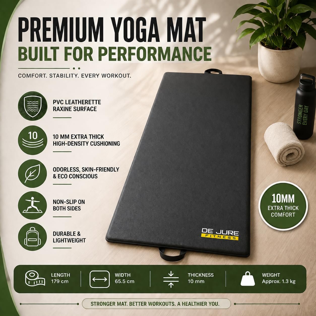 Fitness PVC Leatherette Yoga Mat 10mm Thick