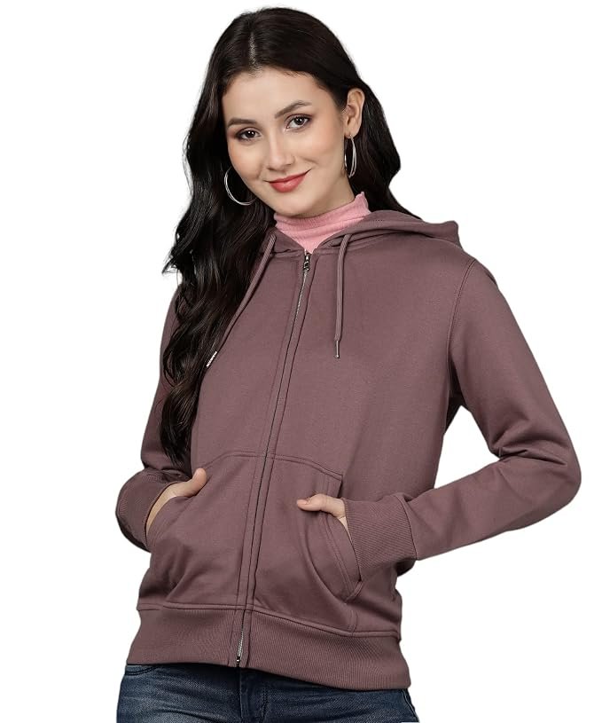 Women's Solid Zipper Hooded Sweatshirt