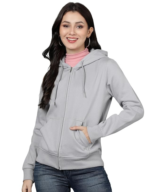 Women's Solid Zipper Hooded Sweatshirt