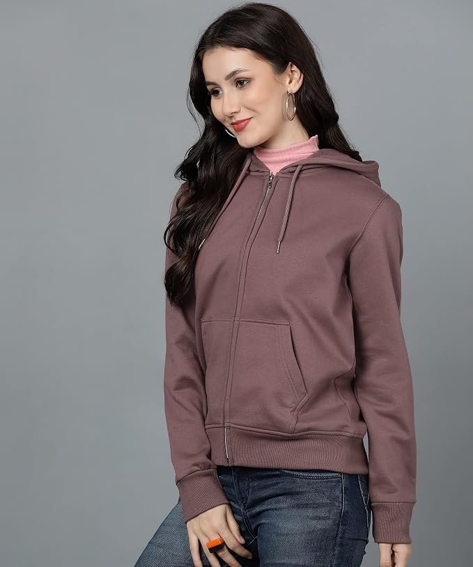 Women's Solid Zipper Hooded Sweatshirt
