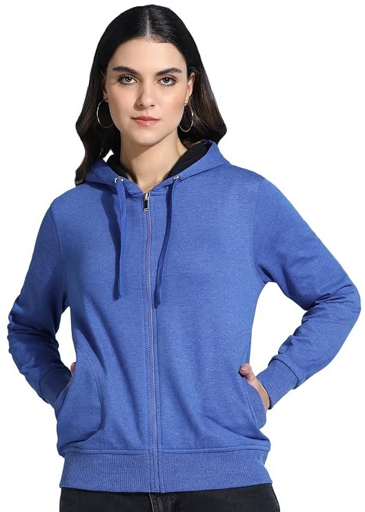 Women's Solid Zipper Hooded Sweatshirt