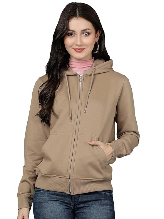 Women's Solid Zipper Hooded Sweatshirt