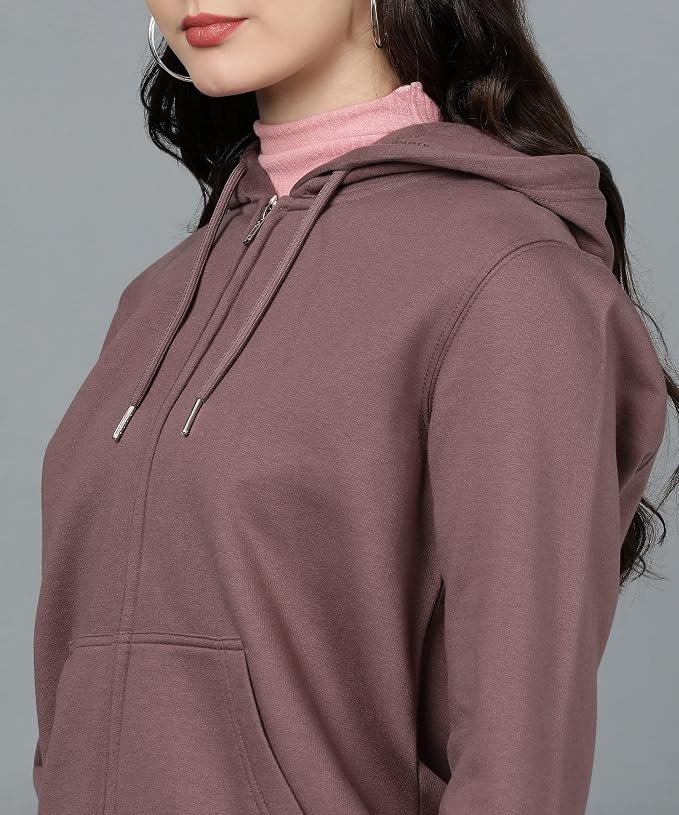 Women's Solid Zipper Hooded Sweatshirt